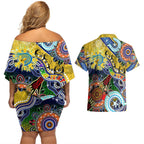 Personalised Eels NAIDOC Week 2024 Couples Matching Off Shoulder Short Dress and Hawaiian Shirt Australia Aboriginal Dot Painting