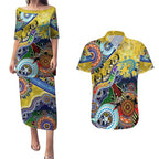 Personalised Eels NAIDOC Week 2024 Couples Matching Puletasi and Hawaiian Shirt Australia Aboriginal Dot Painting