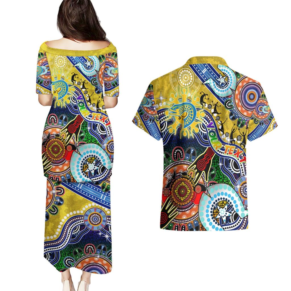 Personalised Eels NAIDOC Week 2024 Couples Matching Puletasi and Hawaiian Shirt Australia Aboriginal Dot Painting