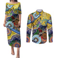 Personalised Eels NAIDOC Week 2024 Couples Matching Puletasi and Long Sleeve Button Shirt Australia Aboriginal Dot Painting