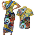Personalised Eels NAIDOC Week 2024 Couples Matching Short Sleeve Bodycon Dress and Hawaiian Shirt Australia Aboriginal Dot Painting