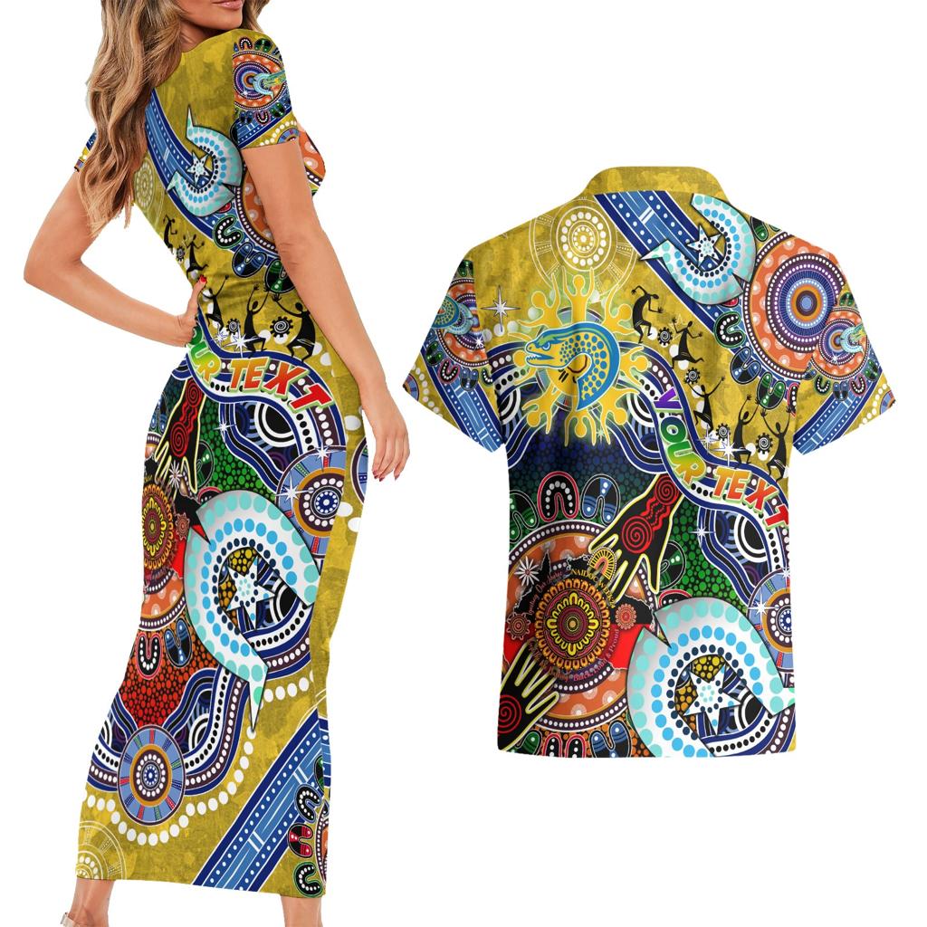 Personalised Eels NAIDOC Week 2024 Couples Matching Short Sleeve Bodycon Dress and Hawaiian Shirt Australia Aboriginal Dot Painting