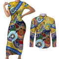 Personalised Eels NAIDOC Week 2024 Couples Matching Short Sleeve Bodycon Dress and Long Sleeve Button Shirt Australia Aboriginal Dot Painting