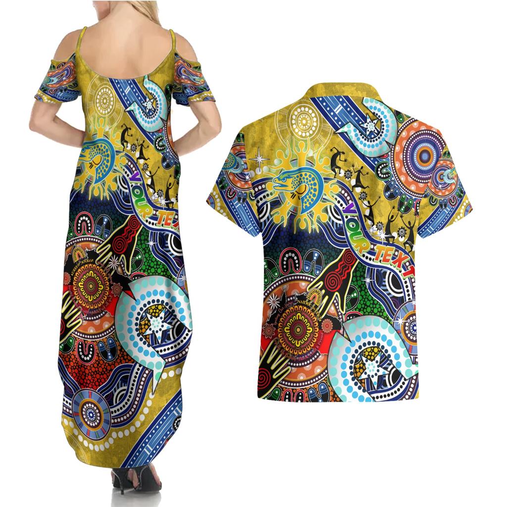 Personalised Eels NAIDOC Week 2024 Couples Matching Summer Maxi Dress and Hawaiian Shirt Australia Aboriginal Dot Painting
