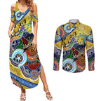 Personalised Eels NAIDOC Week 2024 Couples Matching Summer Maxi Dress and Long Sleeve Button Shirt Australia Aboriginal Dot Painting