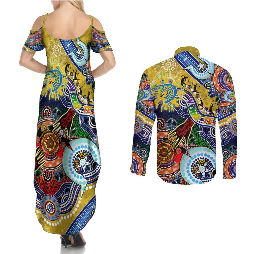 Personalised Eels NAIDOC Week 2024 Couples Matching Summer Maxi Dress and Long Sleeve Button Shirt Australia Aboriginal Dot Painting