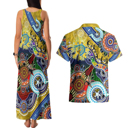 Personalised Eels NAIDOC Week 2024 Couples Matching Tank Maxi Dress and Hawaiian Shirt Australia Aboriginal Dot Painting