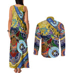 Personalised Eels NAIDOC Week 2024 Couples Matching Tank Maxi Dress and Long Sleeve Button Shirt Australia Aboriginal Dot Painting