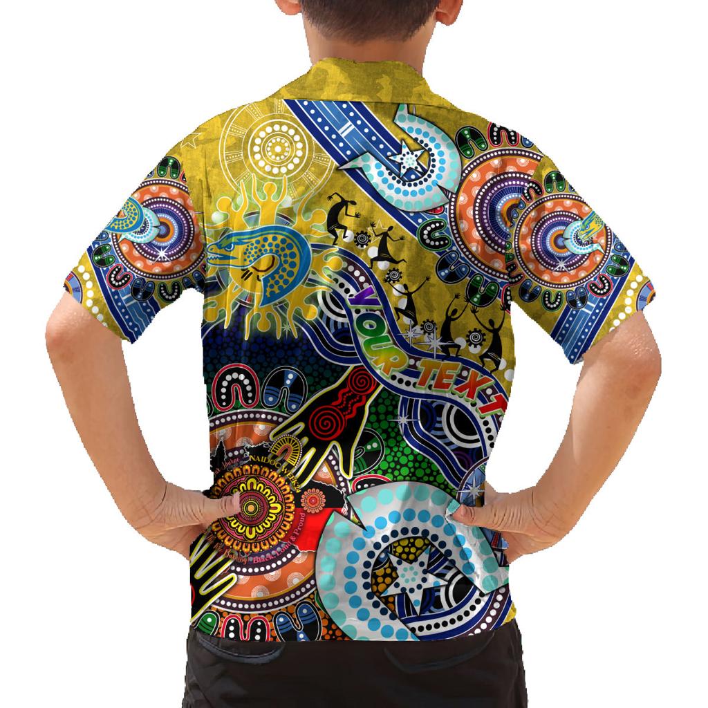 Personalised Eels NAIDOC Week 2024 Family Matching Long Sleeve Bodycon Dress and Hawaiian Shirt Australia Aboriginal Dot Painting