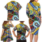 Personalised Eels NAIDOC Week 2024 Family Matching Long Sleeve Bodycon Dress and Hawaiian Shirt Australia Aboriginal Dot Painting