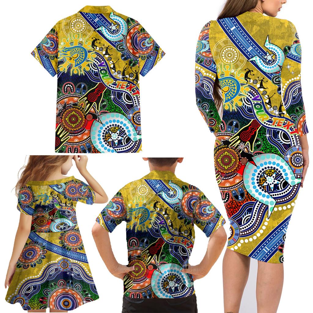 Personalised Eels NAIDOC Week 2024 Family Matching Long Sleeve Bodycon Dress and Hawaiian Shirt Australia Aboriginal Dot Painting