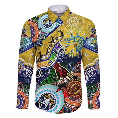 Personalised Eels NAIDOC Week 2024 Family Matching Long Sleeve Bodycon Dress and Hawaiian Shirt Australia Aboriginal Dot Painting