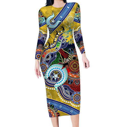 Personalised Eels NAIDOC Week 2024 Family Matching Long Sleeve Bodycon Dress and Hawaiian Shirt Australia Aboriginal Dot Painting