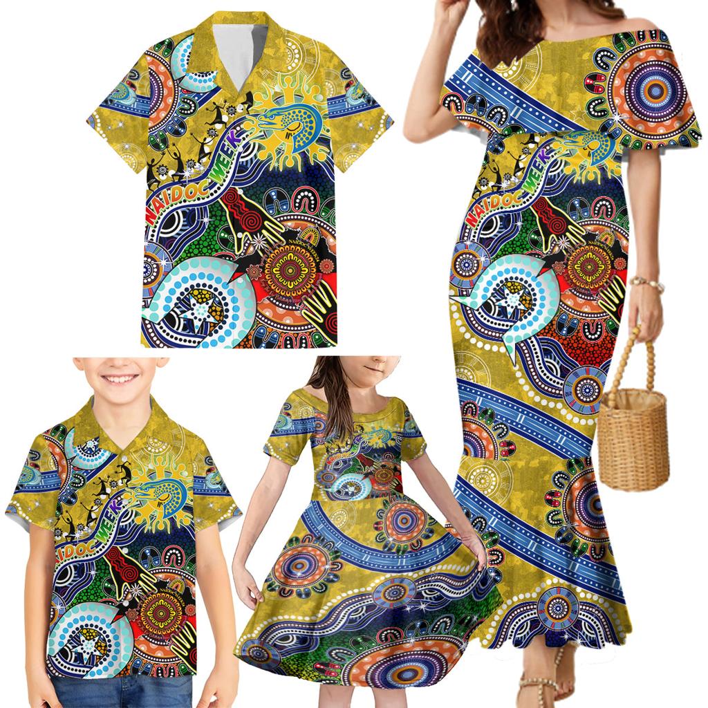 Personalised Eels NAIDOC Week 2024 Family Matching Mermaid Dress and Hawaiian Shirt Australia Aboriginal Dot Painting