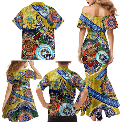 Personalised Eels NAIDOC Week 2024 Family Matching Mermaid Dress and Hawaiian Shirt Australia Aboriginal Dot Painting