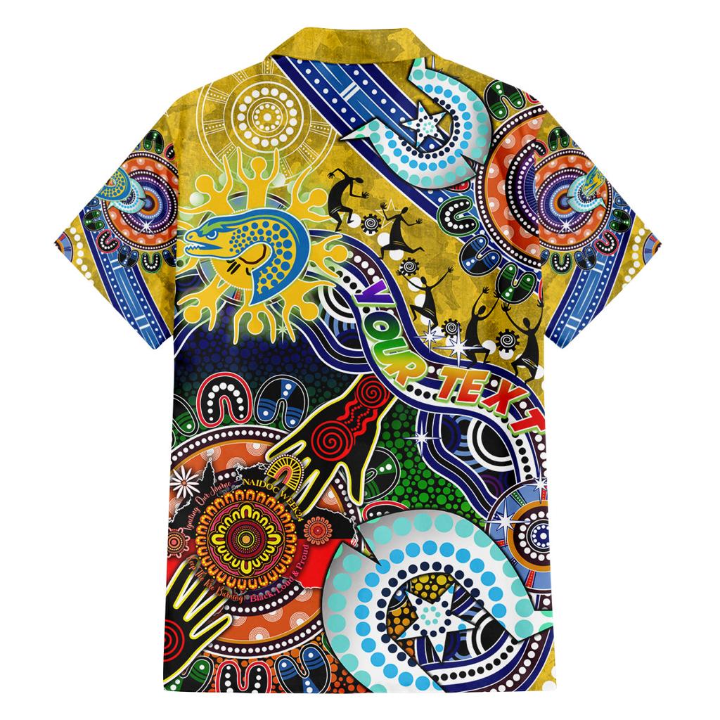 Personalised Eels NAIDOC Week 2024 Family Matching Off The Shoulder Long Sleeve Dress and Hawaiian Shirt Australia Aboriginal Dot Painting