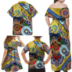 Personalised Eels NAIDOC Week 2024 Family Matching Off Shoulder Maxi Dress and Hawaiian Shirt Australia Aboriginal Dot Painting