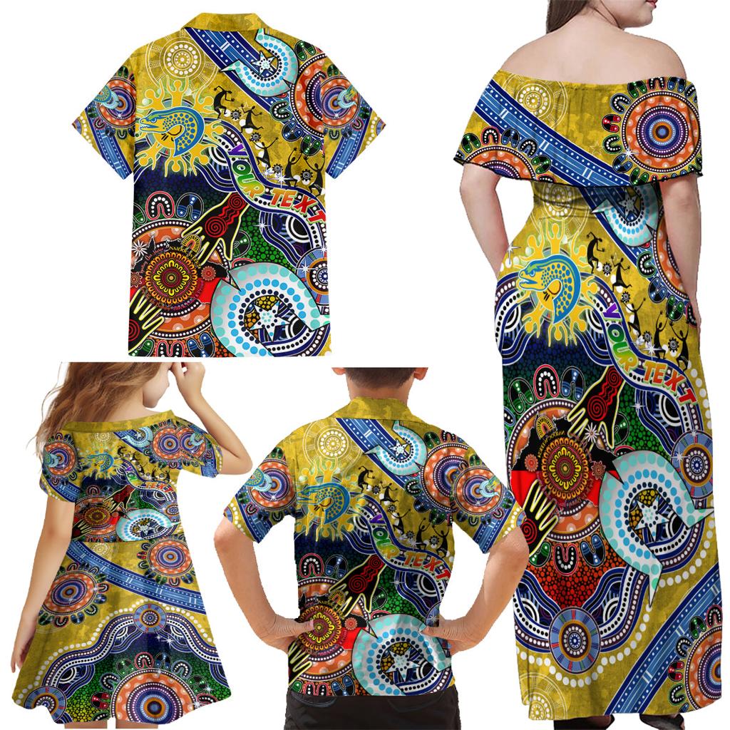 Personalised Eels NAIDOC Week 2024 Family Matching Off Shoulder Maxi Dress and Hawaiian Shirt Australia Aboriginal Dot Painting