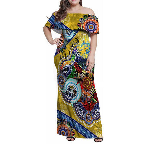 Personalised Eels NAIDOC Week 2024 Family Matching Off Shoulder Maxi Dress and Hawaiian Shirt Australia Aboriginal Dot Painting