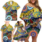 Personalised Eels NAIDOC Week 2024 Family Matching Off Shoulder Short Dress and Hawaiian Shirt Australia Aboriginal Dot Painting