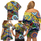 Personalised Eels NAIDOC Week 2024 Family Matching Off Shoulder Short Dress and Hawaiian Shirt Australia Aboriginal Dot Painting