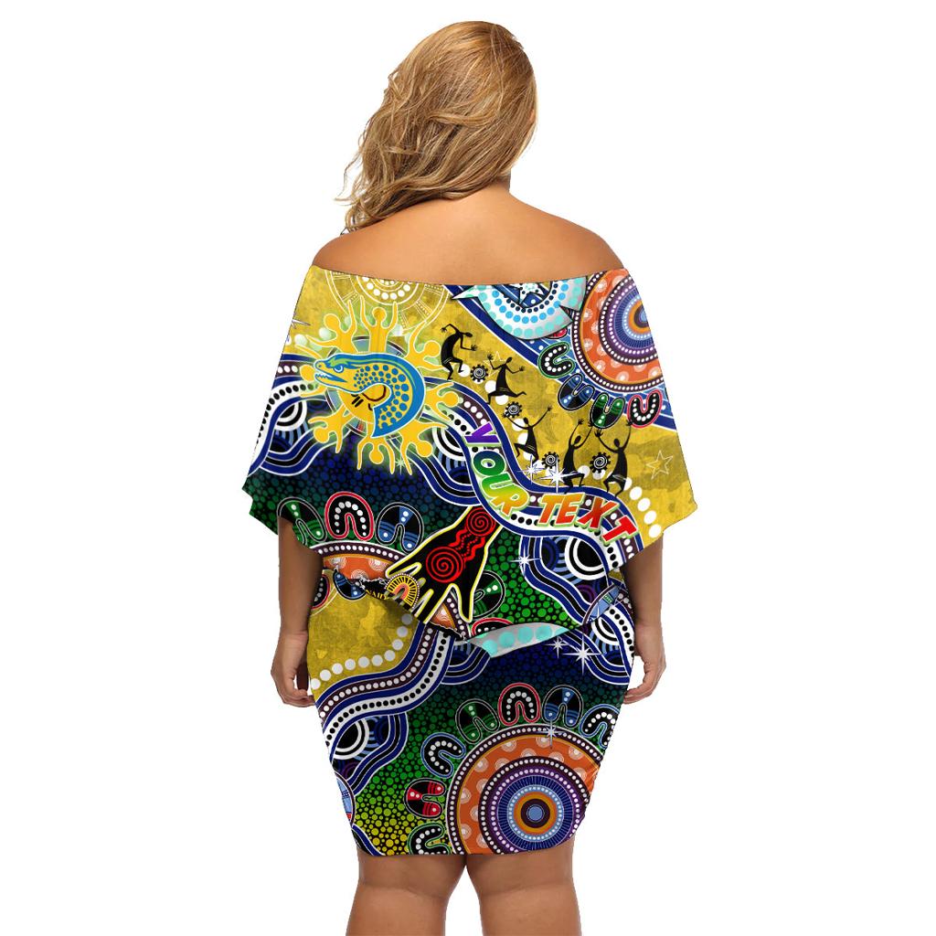 Personalised Eels NAIDOC Week 2024 Family Matching Off Shoulder Short Dress and Hawaiian Shirt Australia Aboriginal Dot Painting