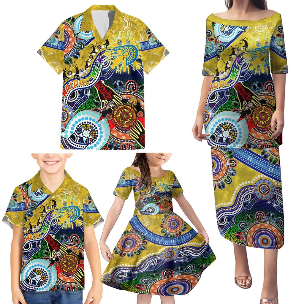 Personalised Eels NAIDOC Week 2024 Family Matching Puletasi and Hawaiian Shirt Australia Aboriginal Dot Painting