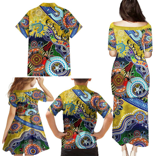 Personalised Eels NAIDOC Week 2024 Family Matching Puletasi and Hawaiian Shirt Australia Aboriginal Dot Painting