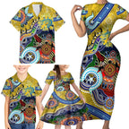Personalised Eels NAIDOC Week 2024 Family Matching Short Sleeve Bodycon Dress and Hawaiian Shirt Australia Aboriginal Dot Painting