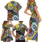 Personalised Eels NAIDOC Week 2024 Family Matching Short Sleeve Bodycon Dress and Hawaiian Shirt Australia Aboriginal Dot Painting