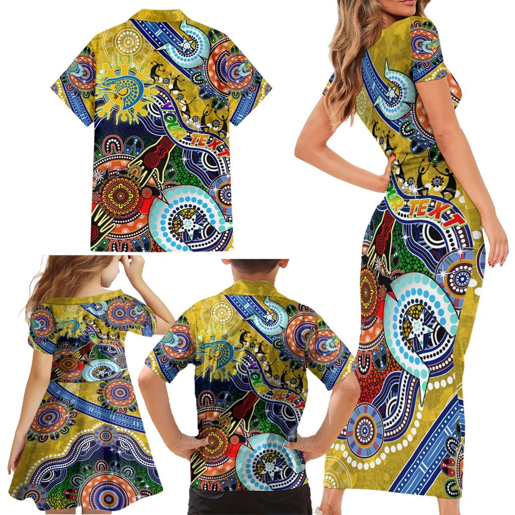 Personalised Eels NAIDOC Week 2024 Family Matching Short Sleeve Bodycon Dress and Hawaiian Shirt Australia Aboriginal Dot Painting