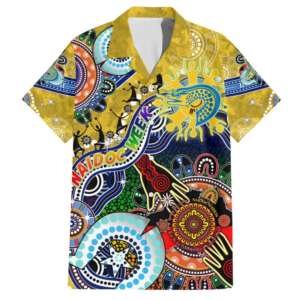 Personalised Eels NAIDOC Week 2024 Family Matching Short Sleeve Bodycon Dress and Hawaiian Shirt Australia Aboriginal Dot Painting