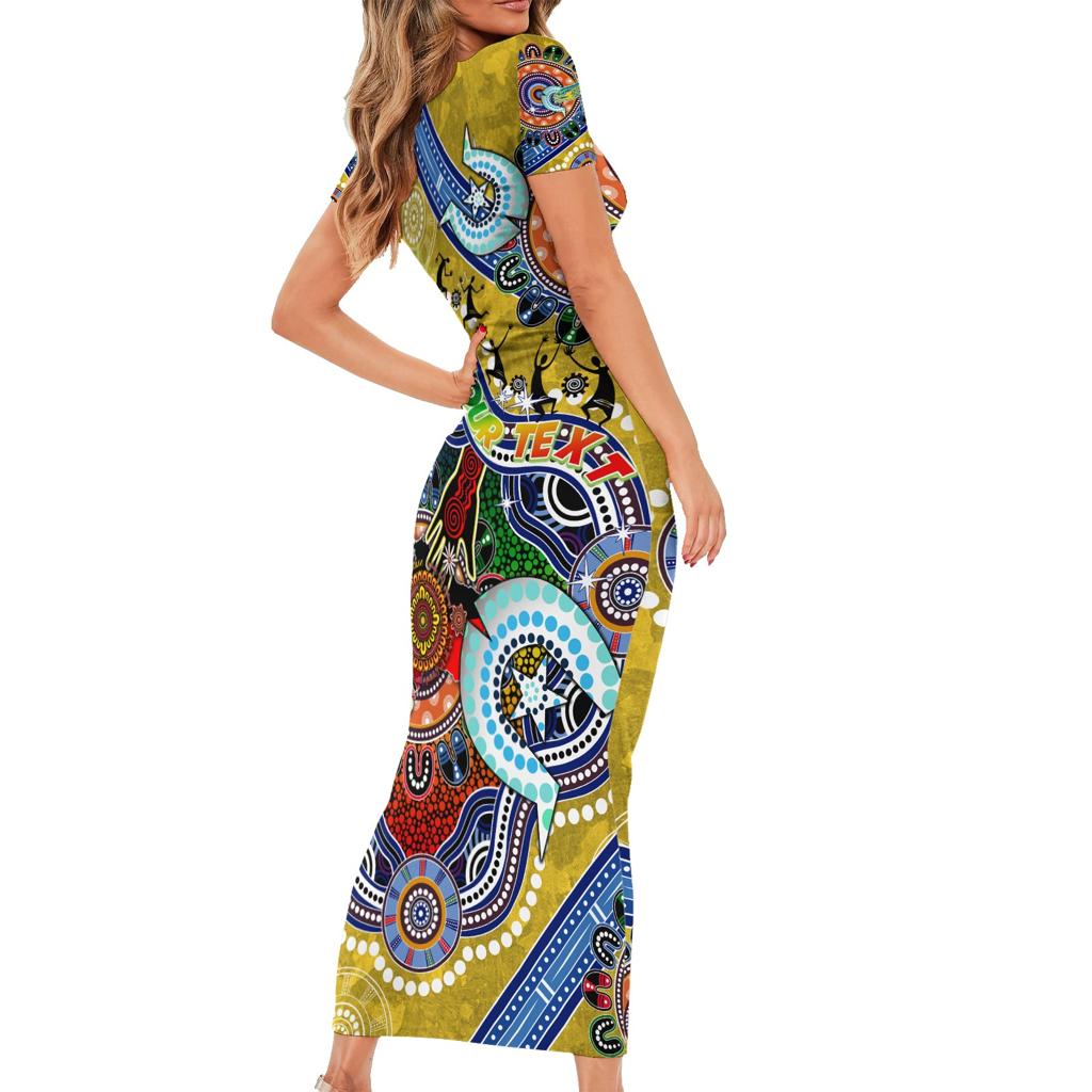 Personalised Eels NAIDOC Week 2024 Family Matching Short Sleeve Bodycon Dress and Hawaiian Shirt Australia Aboriginal Dot Painting