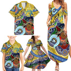 Personalised Eels NAIDOC Week 2024 Family Matching Summer Maxi Dress and Hawaiian Shirt Australia Aboriginal Dot Painting