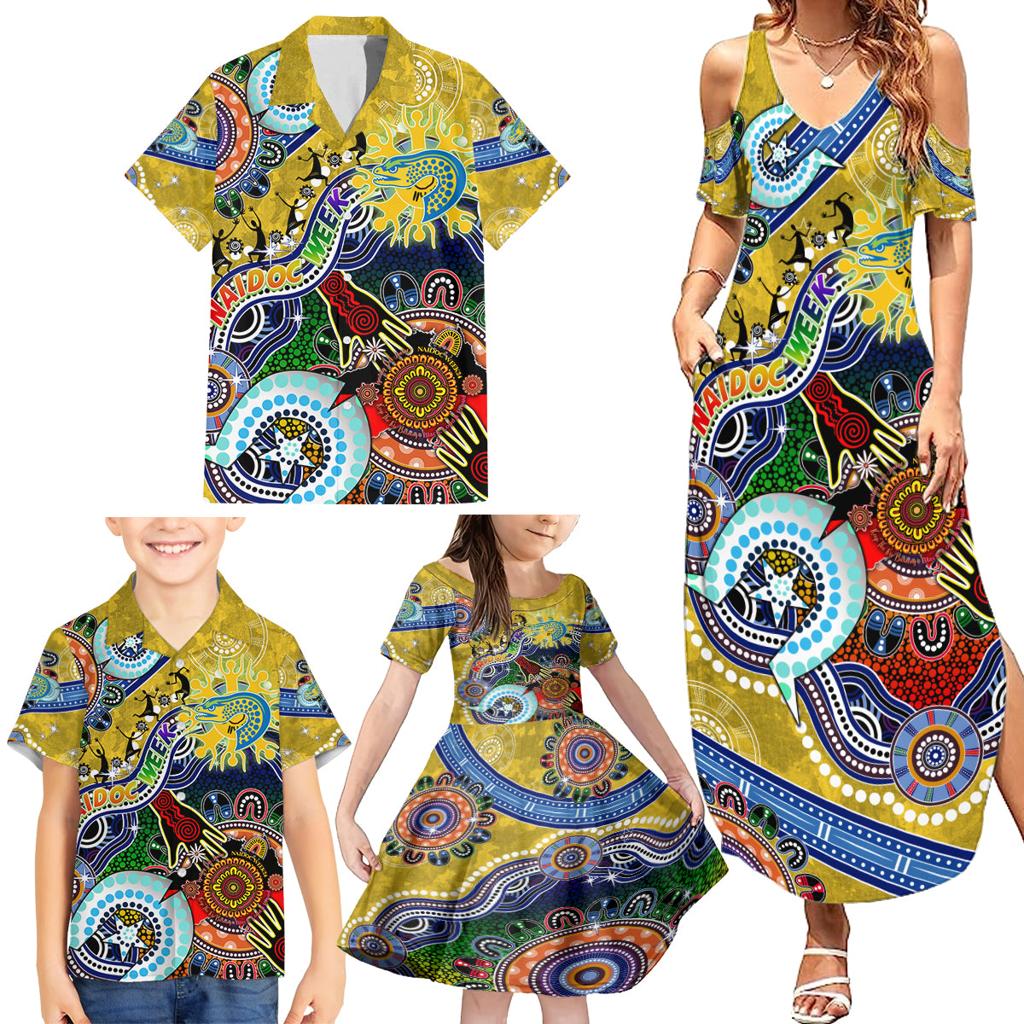 Personalised Eels NAIDOC Week 2024 Family Matching Summer Maxi Dress and Hawaiian Shirt Australia Aboriginal Dot Painting