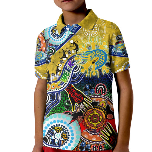 Personalised Eels NAIDOC Week 2024 Kid Polo Shirt Australia Aboriginal Dot Painting