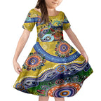 Personalised Eels NAIDOC Week 2024 Kid Short Sleeve Dress Australia Aboriginal Dot Painting