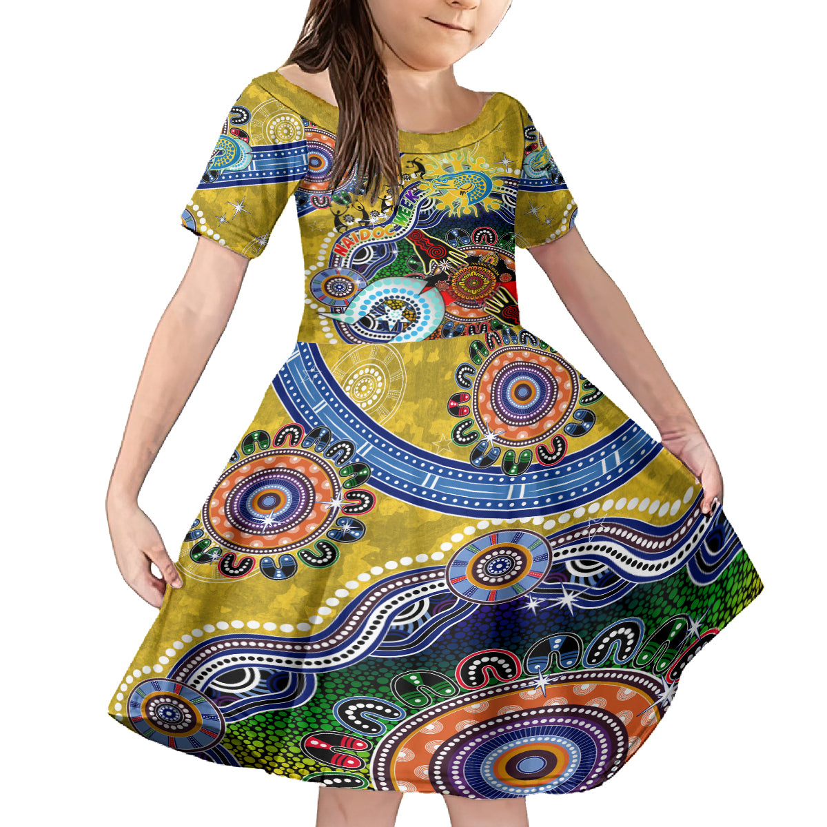 Personalised Eels NAIDOC Week 2024 Kid Short Sleeve Dress Australia Aboriginal Dot Painting