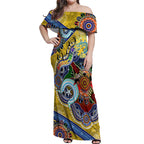 Personalised Eels NAIDOC Week 2024 Off Shoulder Maxi Dress Australia Aboriginal Dot Painting