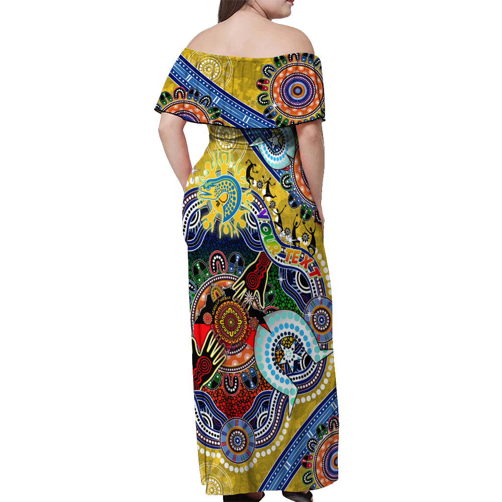 Personalised Eels NAIDOC Week 2024 Off Shoulder Maxi Dress Australia Aboriginal Dot Painting