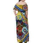 Personalised Eels NAIDOC Week 2024 Off Shoulder Maxi Dress Australia Aboriginal Dot Painting