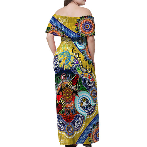 Personalised Eels NAIDOC Week 2024 Off Shoulder Maxi Dress Australia Aboriginal Dot Painting