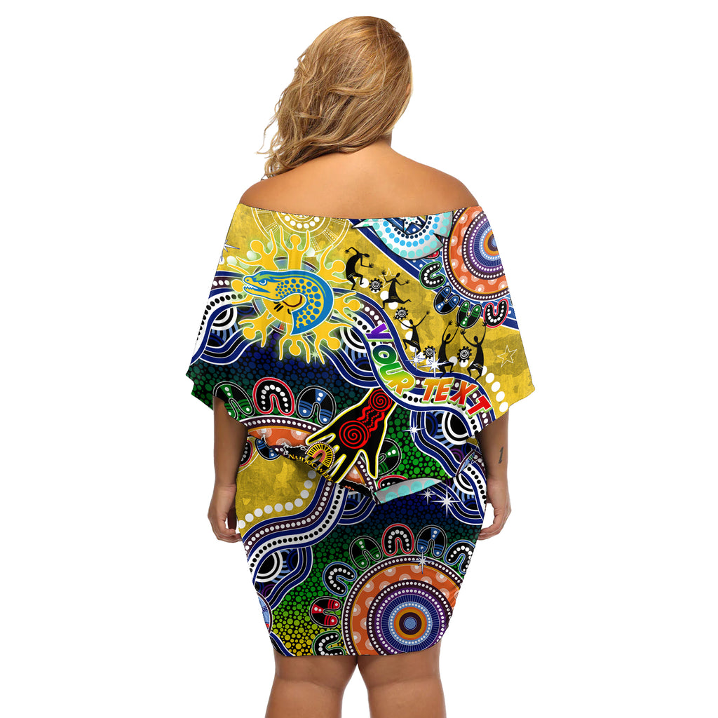 Personalised Eels NAIDOC Week 2024 Off Shoulder Short Dress Australia Aboriginal Dot Painting