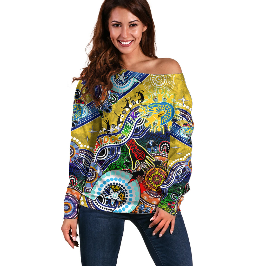 Personalised Eels NAIDOC Week 2024 Off Shoulder Sweater Australia Aboriginal Dot Painting