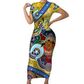 Personalised Eels NAIDOC Week 2024 Short Sleeve Bodycon Dress Australia Aboriginal Dot Painting