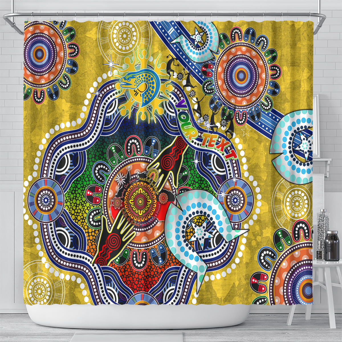 Personalised Eels NAIDOC Week 2024 Shower Curtain Australia Aboriginal Dot Painting