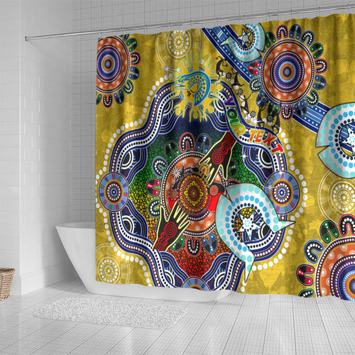 Personalised Eels NAIDOC Week 2024 Shower Curtain Australia Aboriginal Dot Painting