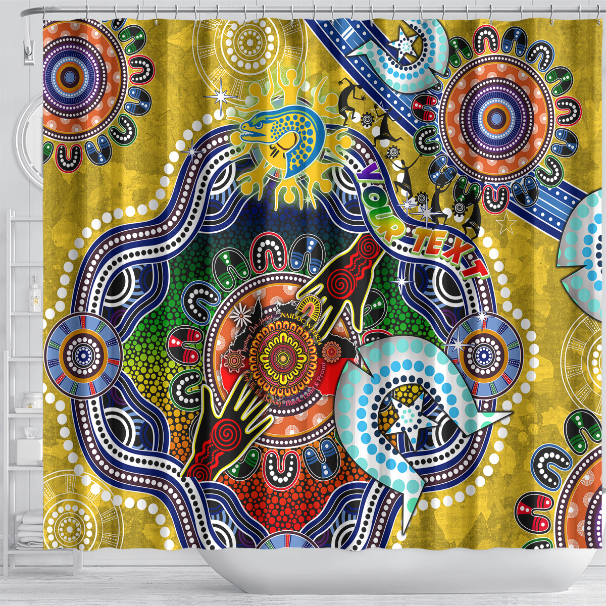 Personalised Eels NAIDOC Week 2024 Shower Curtain Australia Aboriginal Dot Painting