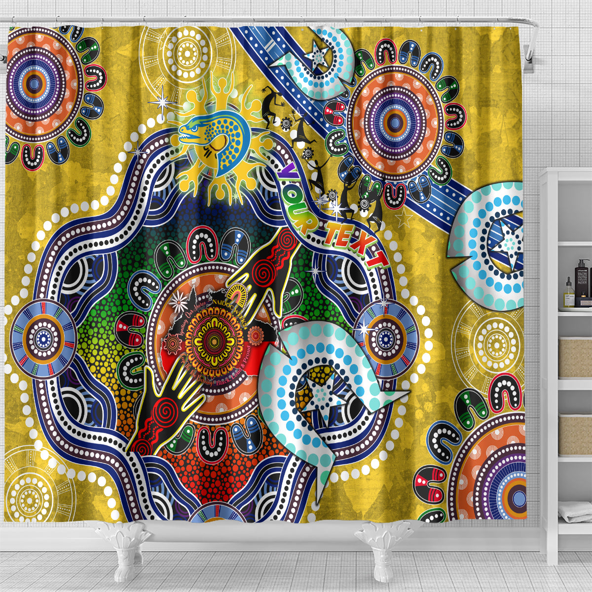 Personalised Eels NAIDOC Week 2024 Shower Curtain Australia Aboriginal Dot Painting