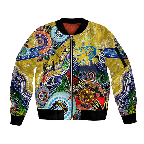 Personalised Eels NAIDOC Week 2024 Sleeve Zip Bomber Jacket Australia Aboriginal Dot Painting